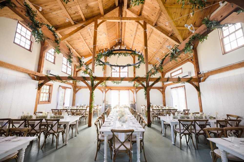 Romantic and rustic indoor wedding reception.