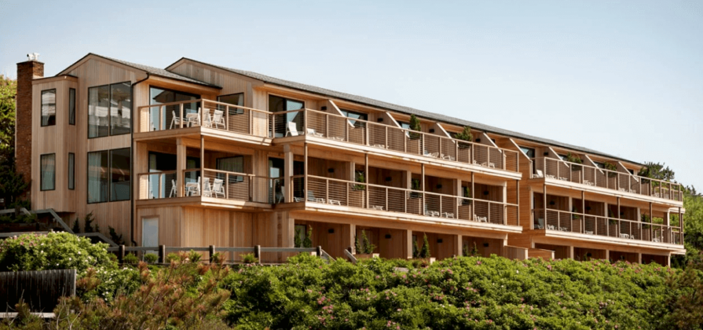 Exterior view of the beachfront resort and spa.