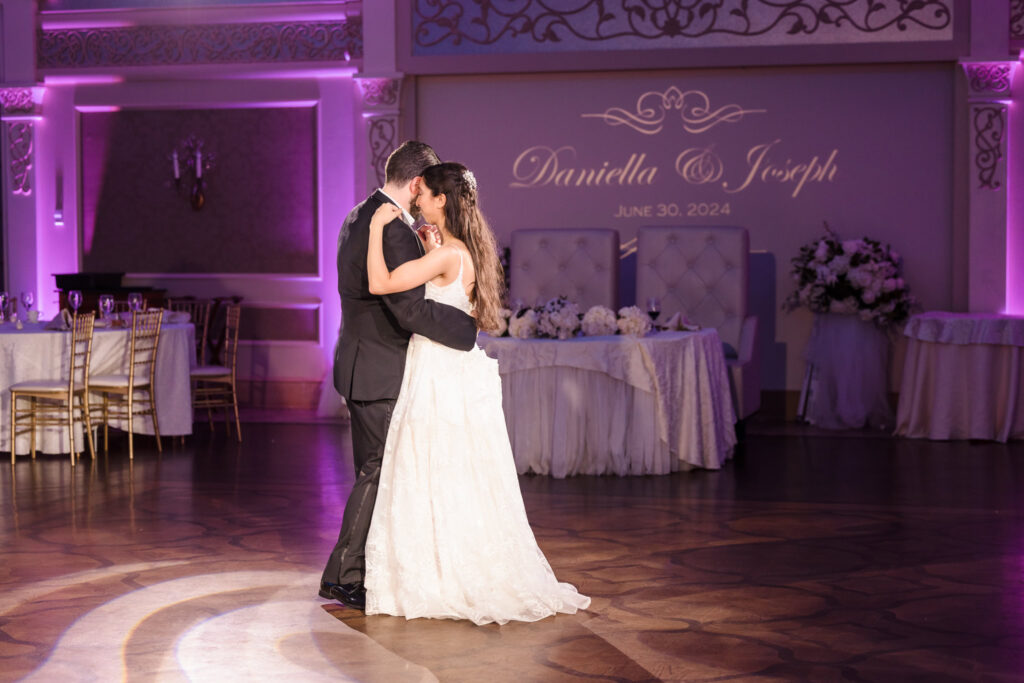 Bride and groom dancing alone at Larkfield wedding venue