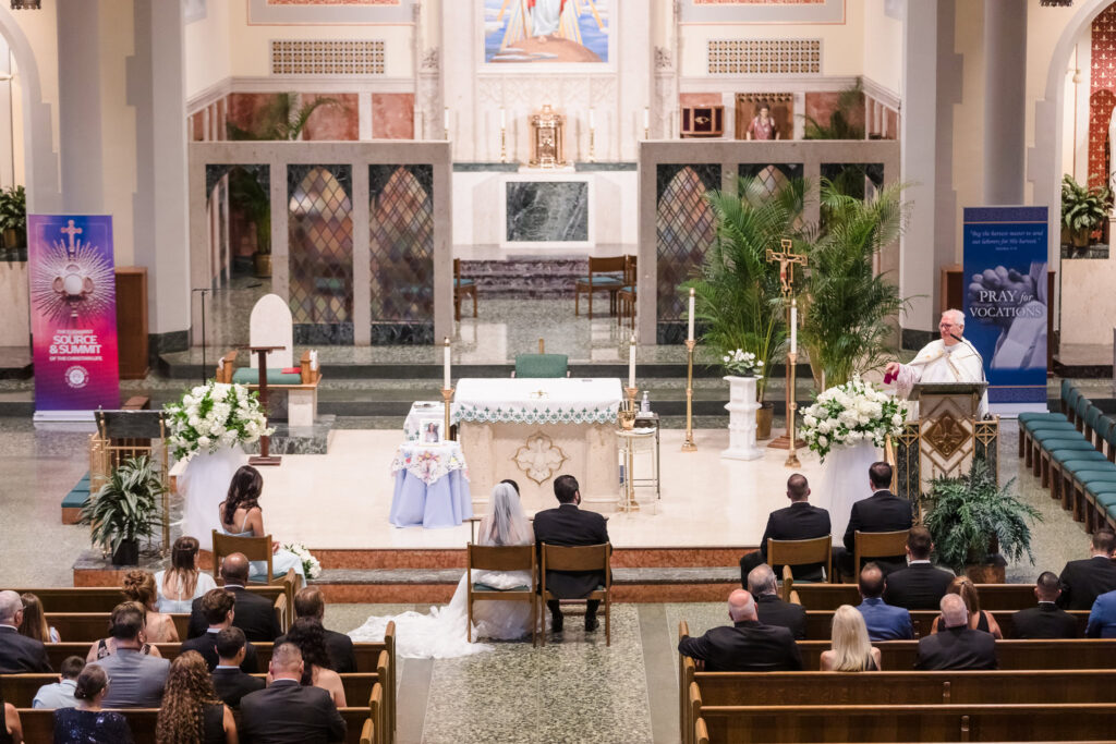 image of church from the choir loft during the wedding ceremony