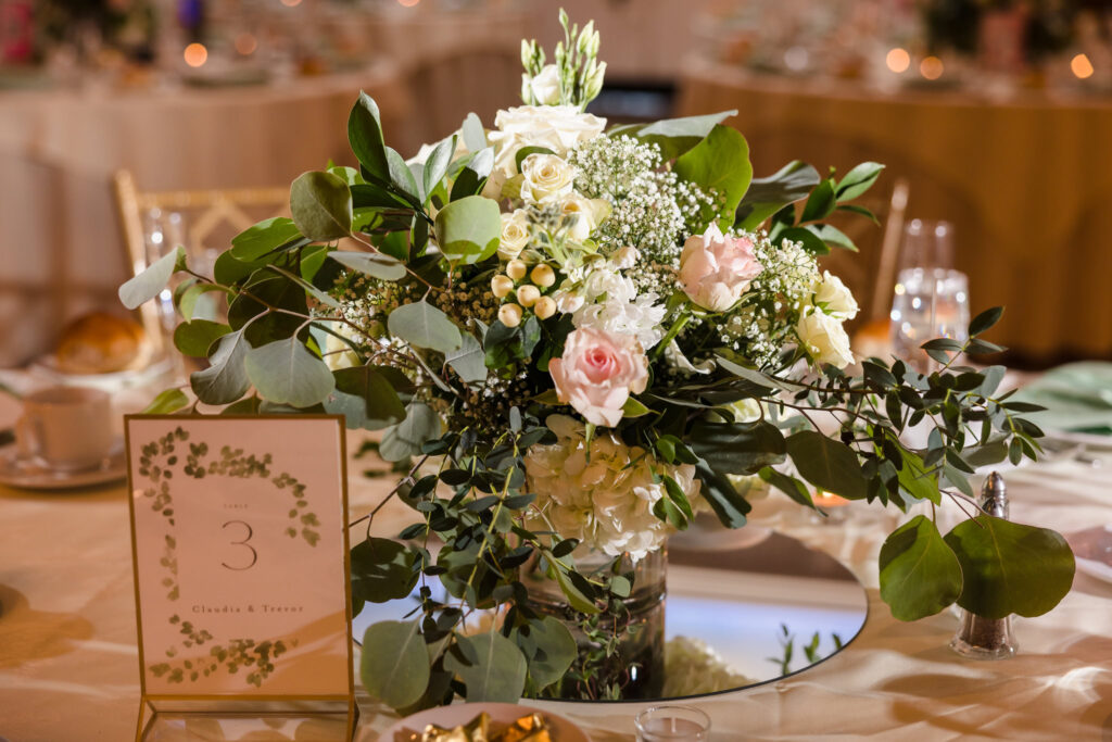 Floral centerpiece with pink flowers