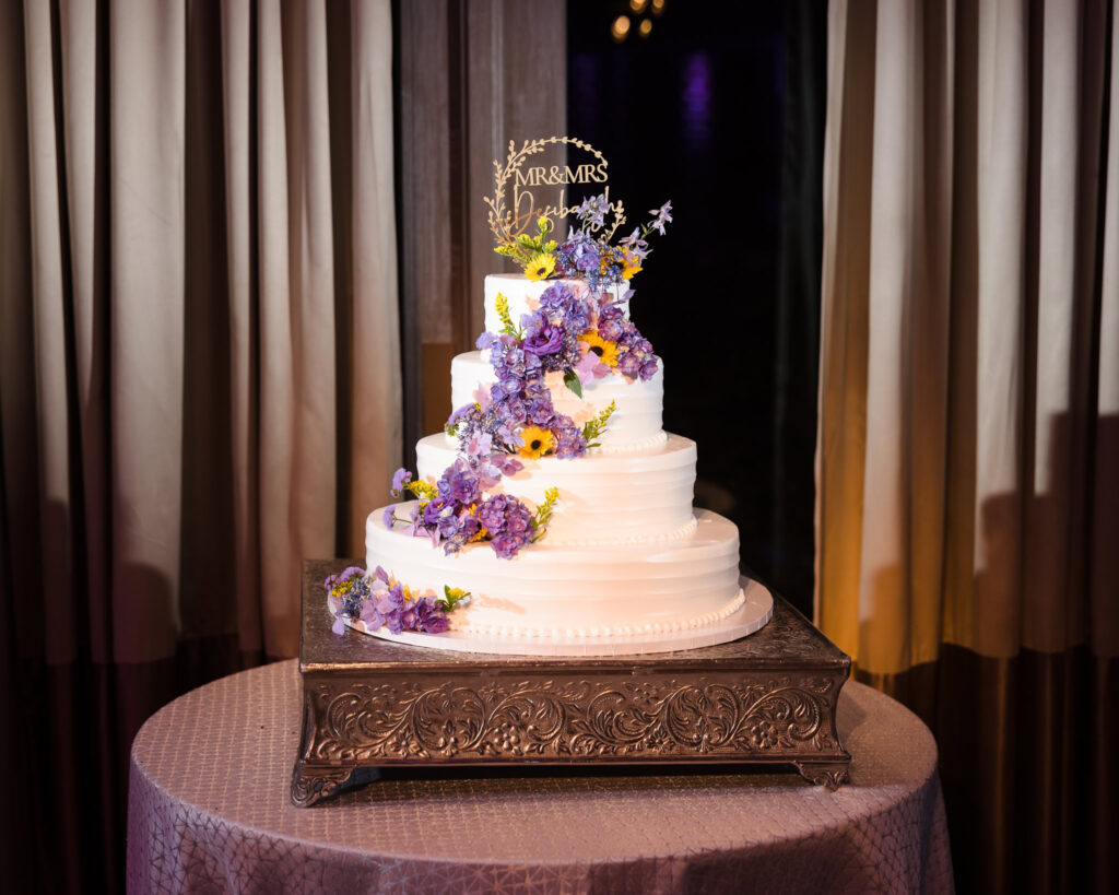 Wedding cake light from both sides.