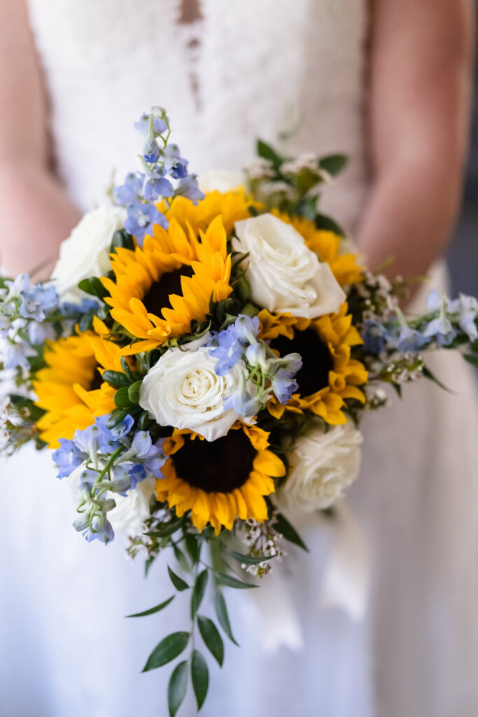 Close up of bride's bouquet held by bride.