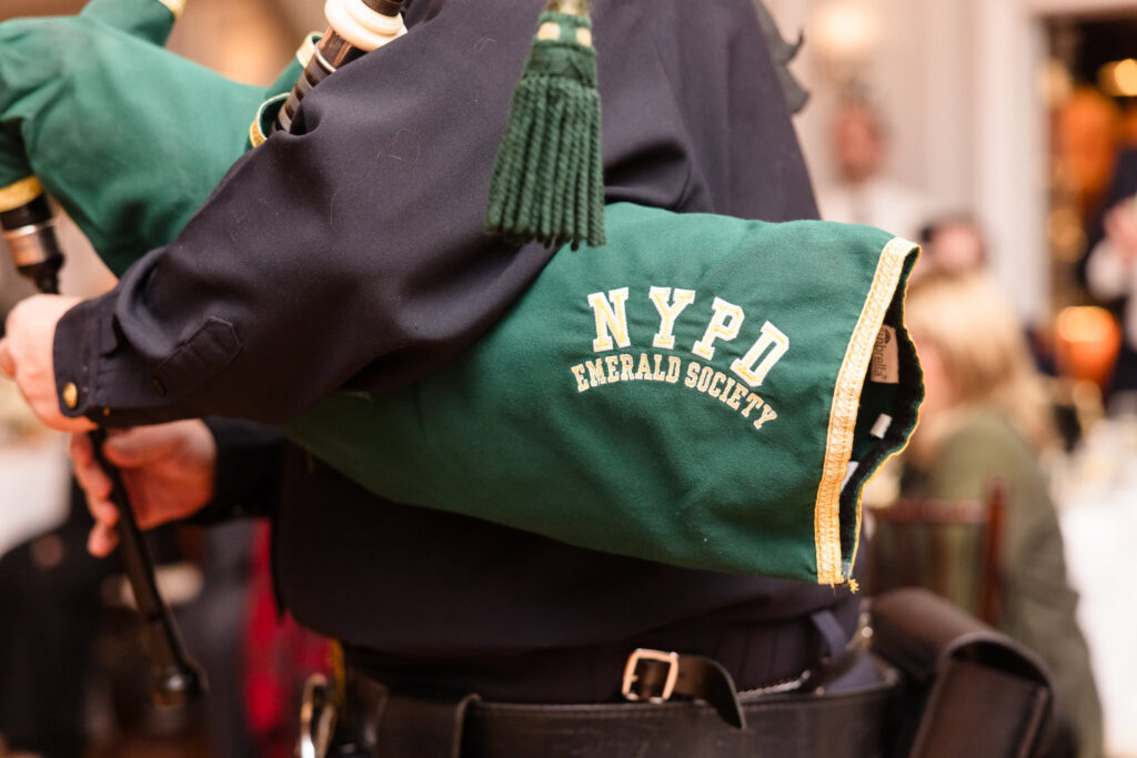 Close up of bagpipes from NYPD Emerald Society.