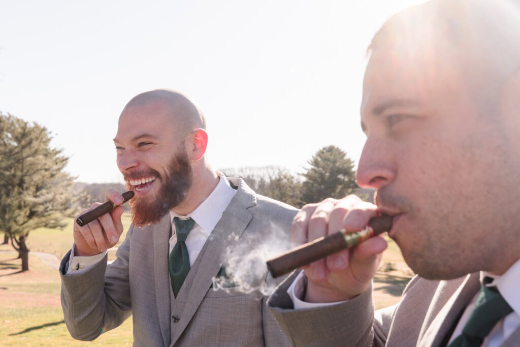 Groomsman laughing 