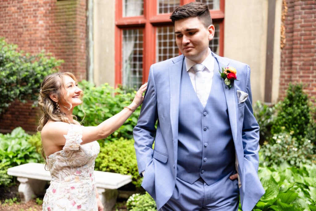 Sweet moment between bride and groom, captured with grace at Coindre Hall
