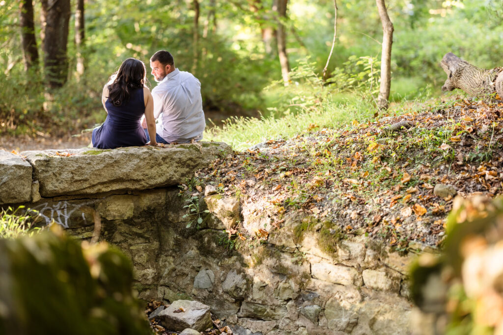 Backlit couple looking at each other at Croton Gorge Park