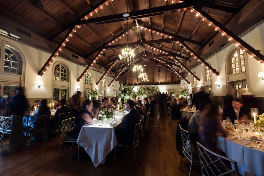 Candlelit wedding reception ballroom