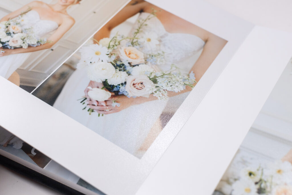 Elegant bridal portrait printed in a handcrafted.