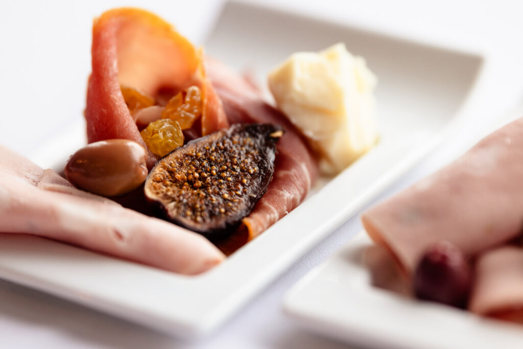 Elegant charcuterie appetizer served during cocktail hour.