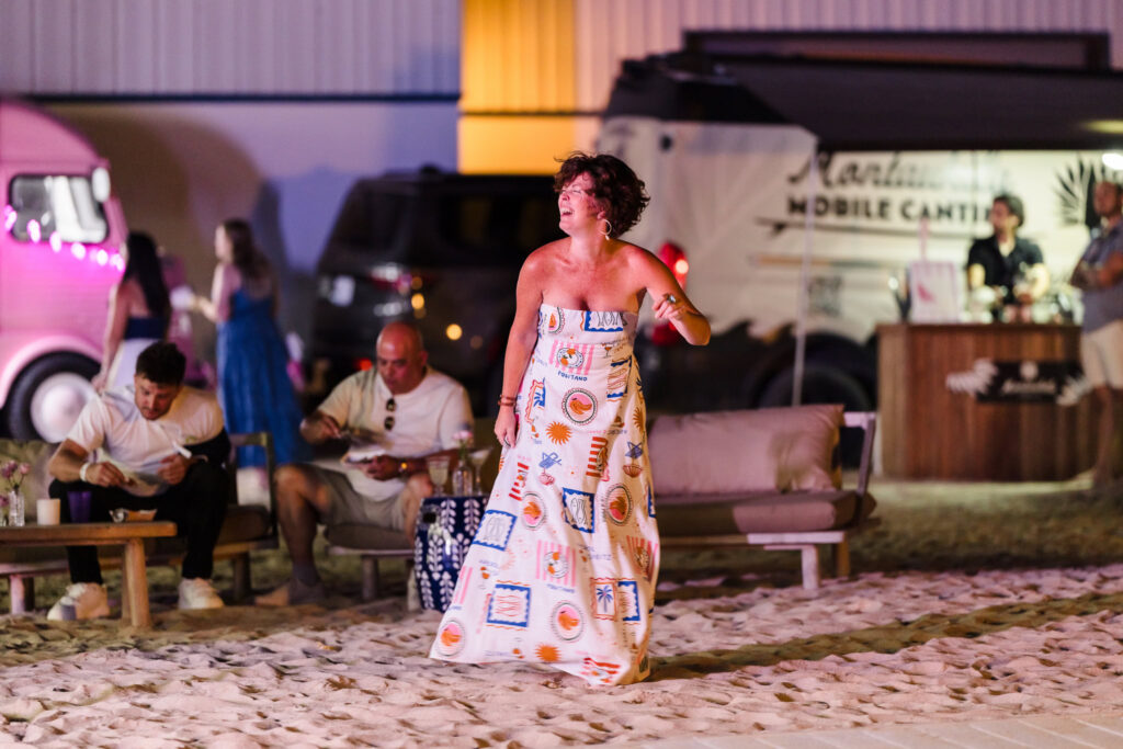 Guest dancing during an evening celebration on the Great Lawn in East Hampton.